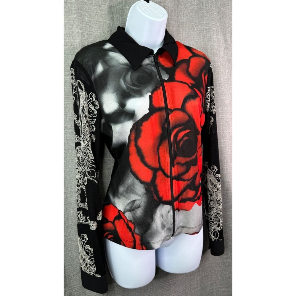 Francesca Rose Mixed Material Long Sleeve Zip Floral Jacket Women's Size Small - Picture 3 of 10